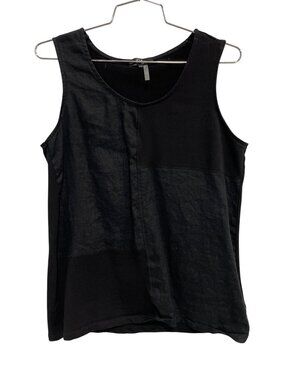 Orly Tank Top Size Medium Sleeveless Scoop Neck Linen Blend Black Everyday Wear
